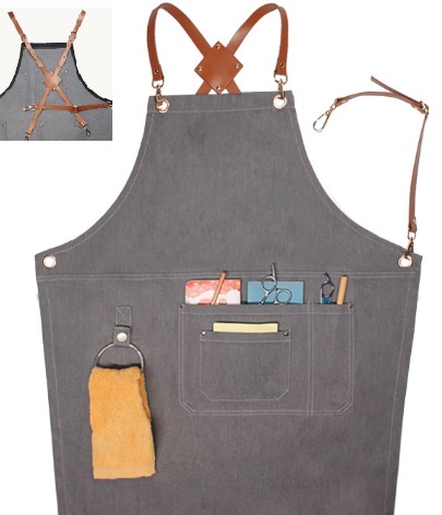 BBQ gardening denim apron with leather strap china supplier wholesale