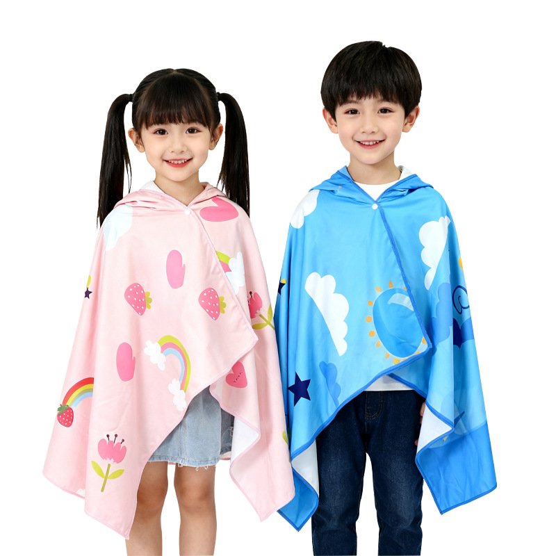 Beach towel with reinforced edges and hanging loop