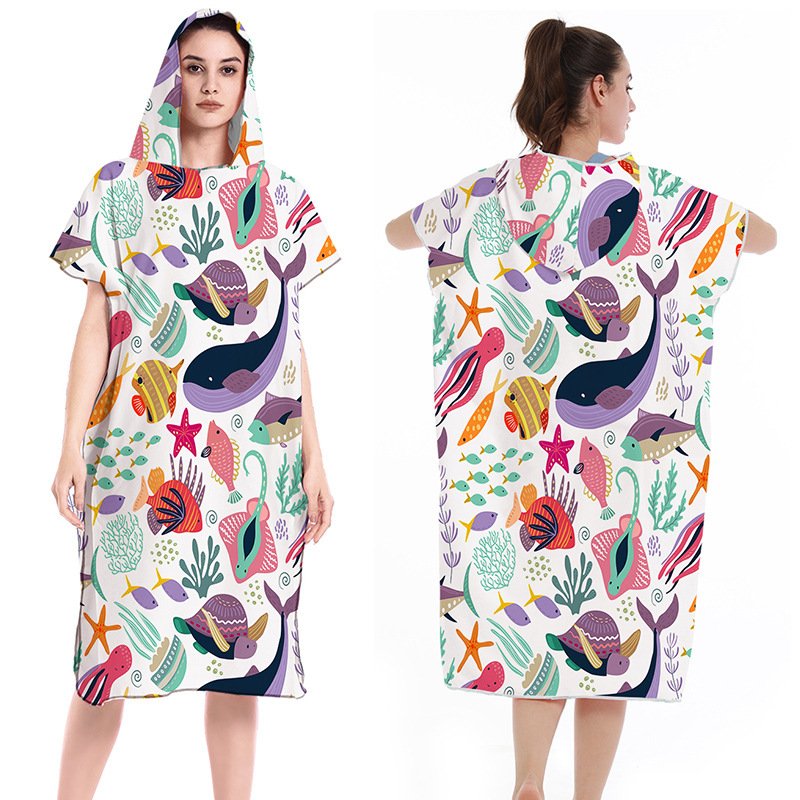 Custom surf poncho towel with hood and pockets - sustainable design