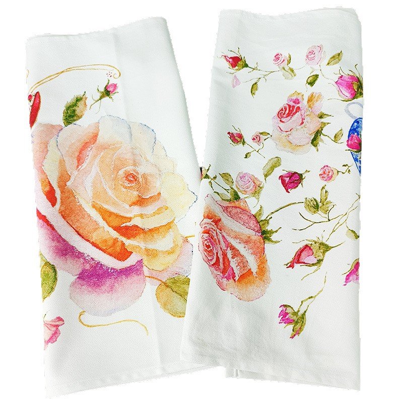 Custom printed tea towel with botanical design